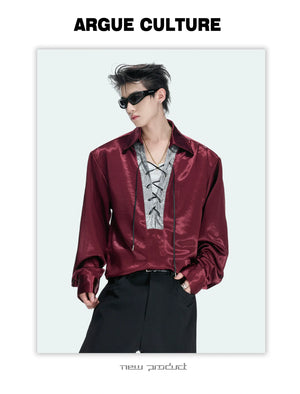 Contrast Lace-Up Satin Shirt