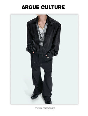 Contrast Lace-Up Satin Shirt