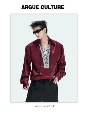 Contrast Lace-Up Satin Shirt