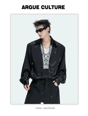 Contrast Lace-Up Satin Shirt