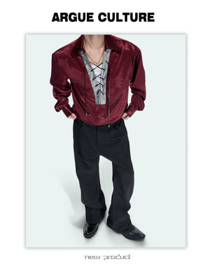 Contrast Lace-Up Satin Shirt