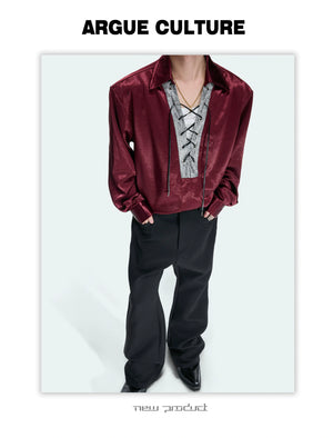 Contrast Lace-Up Satin Shirt