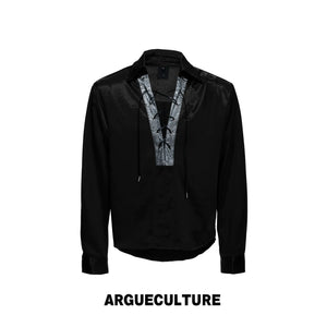 Contrast Lace-Up Satin Shirt