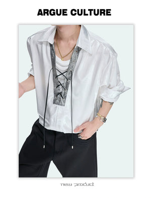 Contrast Lace-Up Satin Shirt