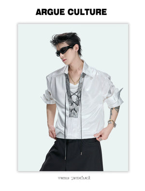 Contrast Lace-Up Satin Shirt