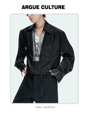 Contrast Lace-Up Satin Shirt