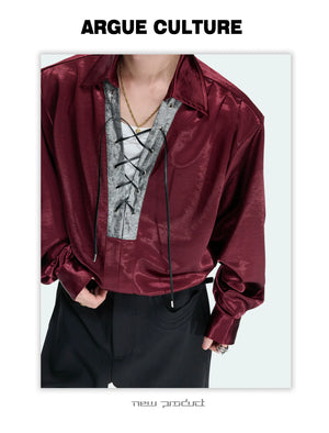 Contrast Lace-Up Satin Shirt