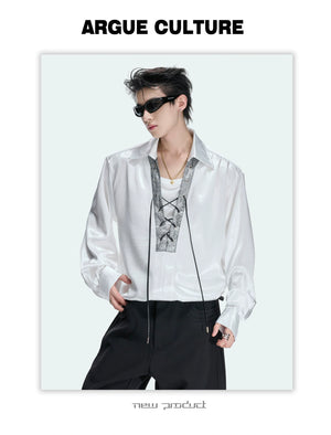 Contrast Lace-Up Satin Shirt