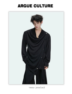 Draped Cowl Neck Asymmetric Button Top