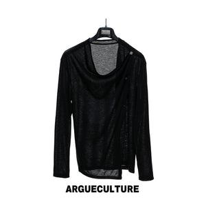 Draped Cowl Neck Asymmetric Button Top