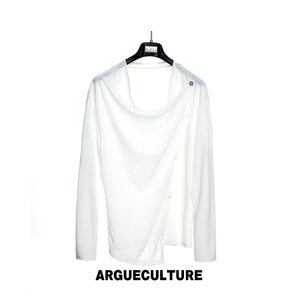 Draped Cowl Neck Asymmetric Button Top