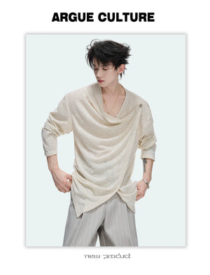 Draped Cowl Neck Asymmetric Button Top