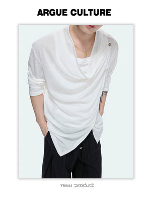 Draped Cowl Neck Asymmetric Button Top