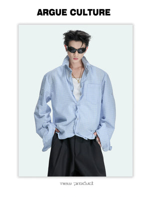 Drawstring Seersucker Check Shirt