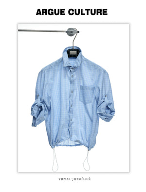 Drawstring Seersucker Check Shirt