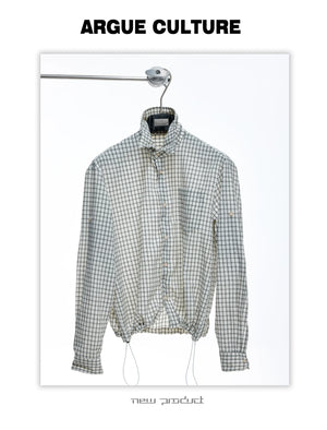 Drawstring Seersucker Check Shirt