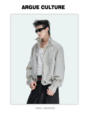 Drawstring Seersucker Check Shirt