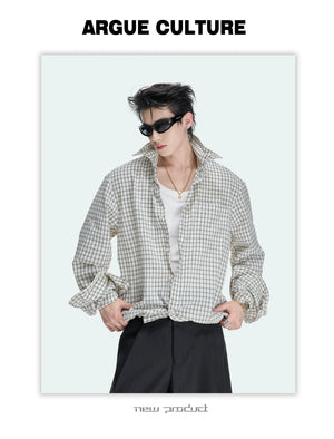 Drawstring Seersucker Check Shirt