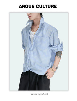 Drawstring Seersucker Check Shirt
