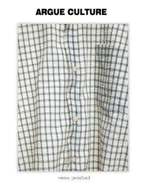 Drawstring Seersucker Check Shirt