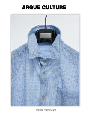 Drawstring Seersucker Check Shirt