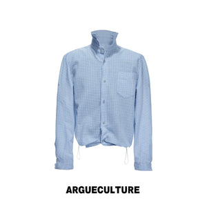 Drawstring Seersucker Check Shirt