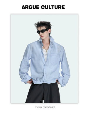 Drawstring Seersucker Check Shirt
