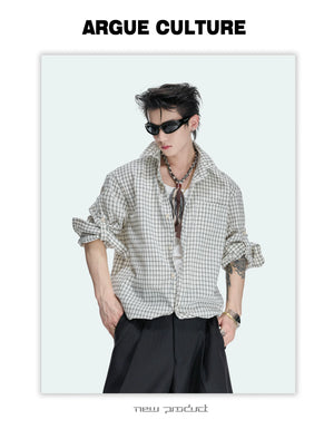 Drawstring Seersucker Check Shirt
