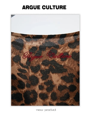 Leopard Mock Two-Piece Deep V Long-Sleeve Top