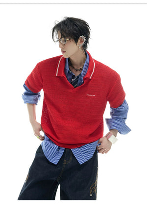 desc::textured-knit-polo-contrast-stitching-oversized-shirt-detail-img-3