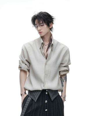 Textured Pleated Long-Sleeve Button-Front Shirt - main image 1