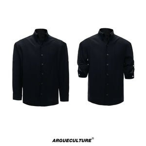 Textured Pleated Long-Sleeve Button-Front Shirt - Black