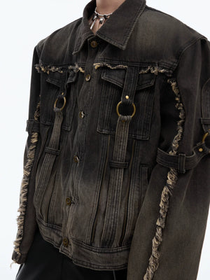 Unisex Raw-Edge Washed Denim Jacket in Black or Blue - main image 3