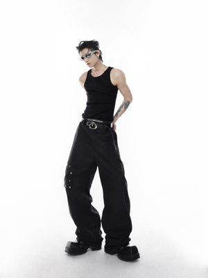 Unisex Ribbed Deconstructed Tank Top in Black & White - main image 5
