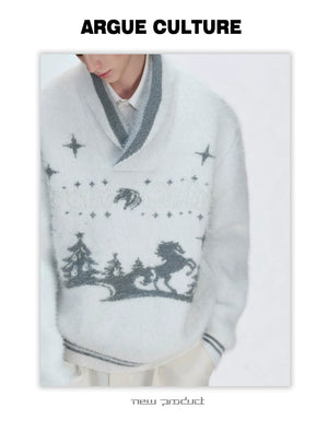 desc::v-neck-faux-mink-christmas-sweater-oversized-knit-detail-img-11