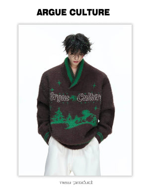 desc::v-neck-faux-mink-christmas-sweater-oversized-knit-detail-img-2