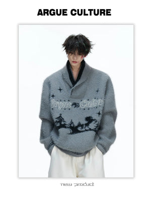 desc::v-neck-faux-mink-christmas-sweater-oversized-knit-detail-img-4