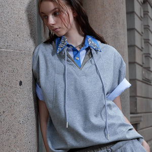 Gray houndstooth patchwork streetwear set for a boutique aesthetic