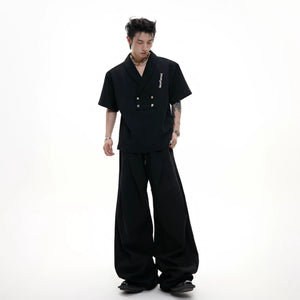 Model wearing a luxury cotton stretch co-ord set in smokey gray