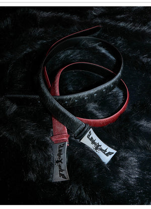 desc::vintage-distressed-metal-plaque-horsehair-leather-belt-detail-img-1