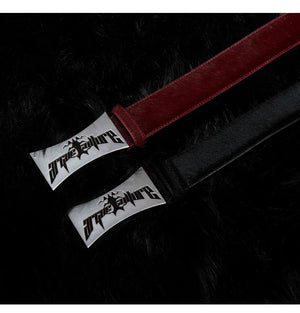 desc::vintage-distressed-metal-plaque-horsehair-leather-belt-detail-img-2