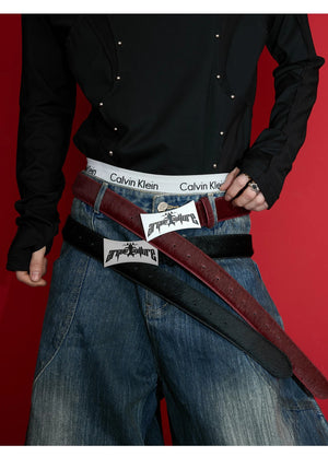 desc::vintage-distressed-metal-plaque-horsehair-leather-belt-detail-img-3