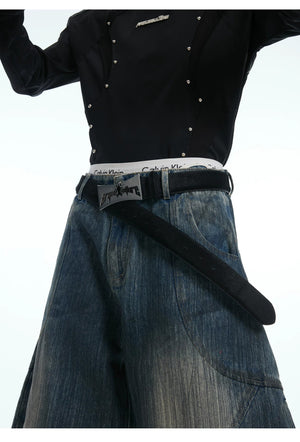 desc::vintage-distressed-metal-plaque-horsehair-leather-belt-detail-img-4