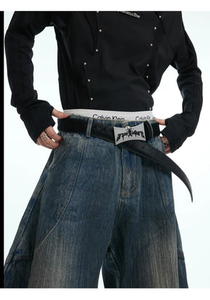 desc::vintage-distressed-metal-plaque-horsehair-leather-belt-detail-img-5