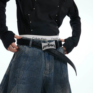 Textural view of the red horsehair material on a high-end streetwear belt.