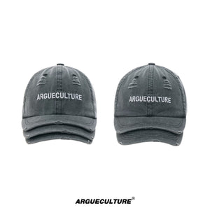 Front view of washed gray baseball cap with 3-layer distressed brim