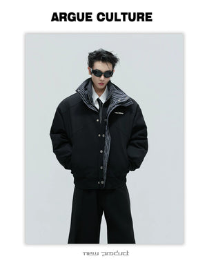desc::washed-stripe-fake-two-piece-harrington-jacket-padded-coat-detail-img-1