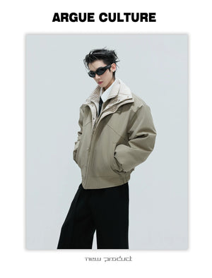desc::washed-stripe-fake-two-piece-harrington-jacket-padded-coat-detail-img-2