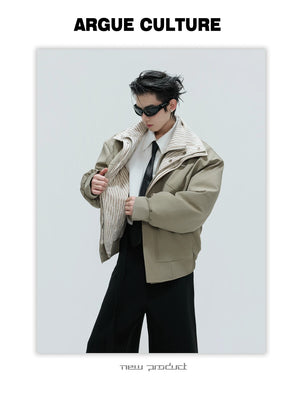 desc::washed-stripe-fake-two-piece-harrington-jacket-padded-coat-detail-img-3