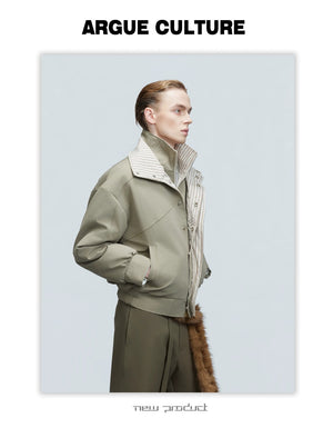 desc::washed-stripe-fake-two-piece-harrington-jacket-padded-coat-detail-img-9
